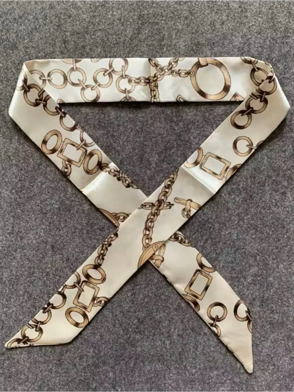 Cream Chain-Print Twilly Hair Scarf